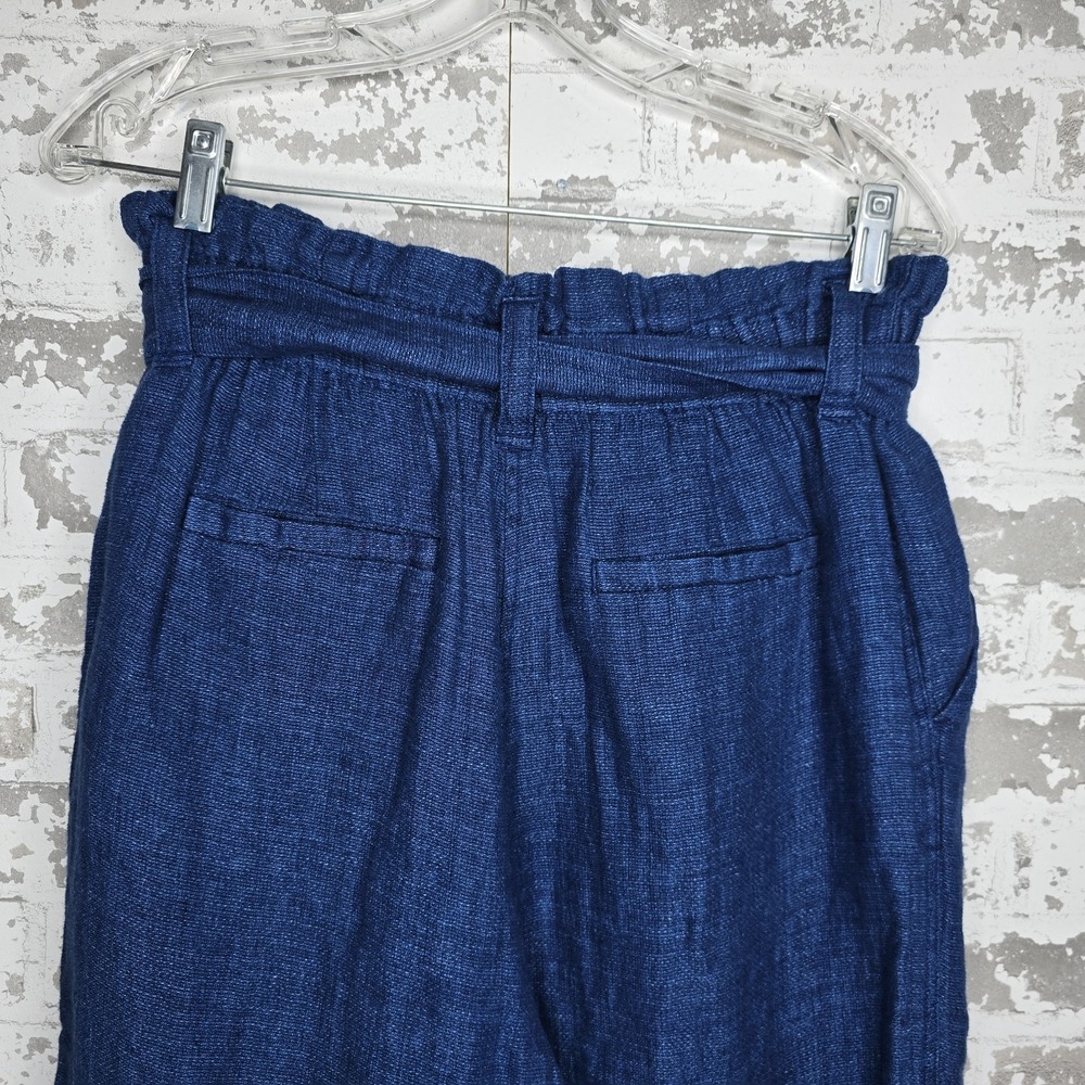 Faherty Pants Womens M 100% Linen Blue Garbage Bag Waist Palazzo Wide Leg Boho - Picture 6 of 12